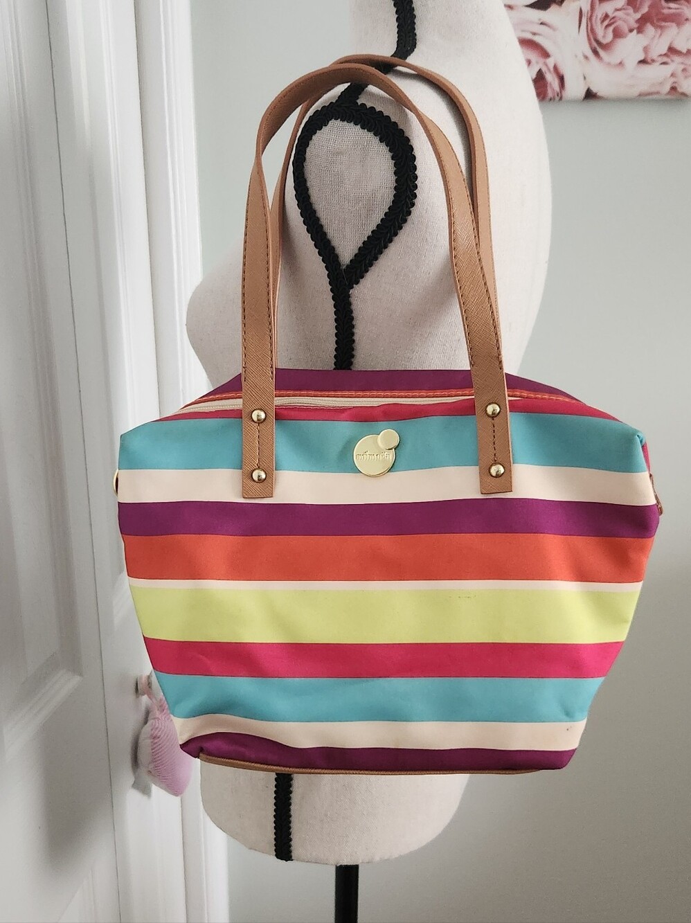 Vibrant Striped Mini Bag with Tan Accents
